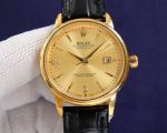 Rolex Datejust 8215 Movement 40mm Men White/YG Face Yellow Gold Case Black Leather Band Watch